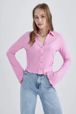 DeFacto Coool Fitted Gömlek Yaka Uzun Kollu Gömlek