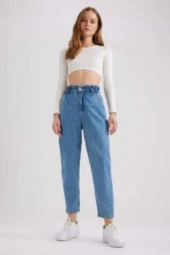 DeFacto Paperbag Kısa Paça Jean Crop Fit %100 Pamuk Pantolon -Tunik Style A0691AX 23SP NM28 03 02