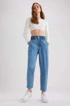 DeFacto Paperbag Kısa Paça Jean Crop Fit %100 Pamuk Pantolon -Tunik Style A0691AX 23SP NM28 04 01