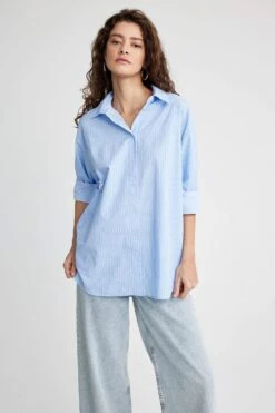 DeFacto Oversize Fit Basic Uzun Kollu Poplin %100 Pamuk Gömlek 18 DeFacto Oversize Fit Basic Uzun Kollu Poplin %100 Pamuk Gömlek -Tunik Style A1941AX 23SP BE550 07 01