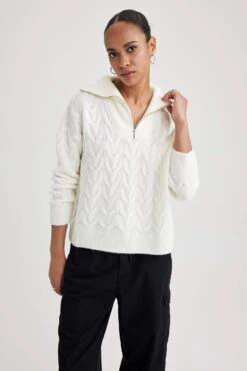 DeFacto Oversize Fit Fermuarlı Yaka Kazak -Tunik Style A3874AX 23WN ER105 03 01