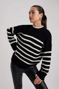 DeFacto Relax Fit Bisiklet Yaka Kazak -Tunik Style A3887AX 23WN BK27 04 01