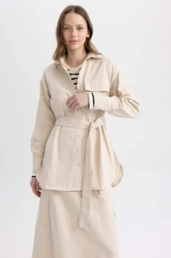 DeFacto Relax Fit Basic Kemerli Gabardin Gömlek %100 Pamuk Tunik -Tunik Style A4051AX 23SP BG757 06 02