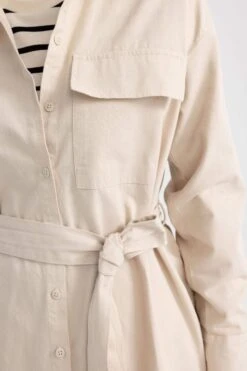 DeFacto Relax Fit Basic Kemerli Gabardin Gömlek %100 Pamuk Tunik -Tunik Style A4051AX 23SP BG757 07 02