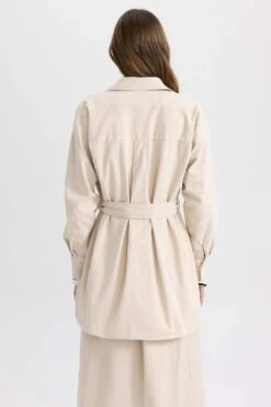 DeFacto Relax Fit Basic Kemerli Gabardin Gömlek %100 Pamuk Tunik -Tunik Style A4051AX 23SP BG757 08 02