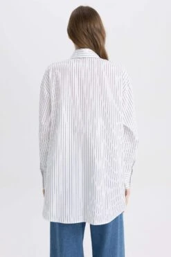 DeFacto Regular Fit Çizgili Uzun Kollu Poplin Gömlek %100 Pamuk Tunik -Tunik Style A4960AX 23SP WT79 10 01