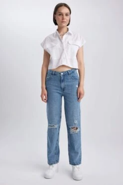 DeFacto Boyfriend Yırtık Detaylı Jean Uzun %100 Pamuk Pantolon -Tunik Style A5157AX 23HS NM39 03 02
