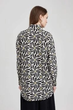 DeFacto Relax Fit Gömlek Yaka Baskılı Uzun Kollu Tunik -Tunik Style A5308AX 23HS BG757 05 01