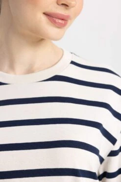 DeFacto Regular Fit Bisiklet Yaka Çizgili Uzun Kollu %100 Pamuk Tunik -Tunik Style A6453AX 23SM NV28 06 01