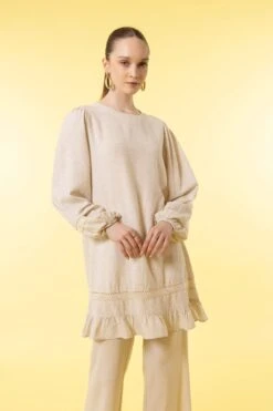 DeFacto Regular Fit Keten Karışımlı Uzun Kollu Tunik -Tunik Style A6649AX 23SM ER233 03 02