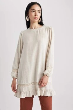 DeFacto Regular Fit Keten Karışımlı Uzun Kollu Tunik -Tunik Style A6649AX 23SM ER233 04 02