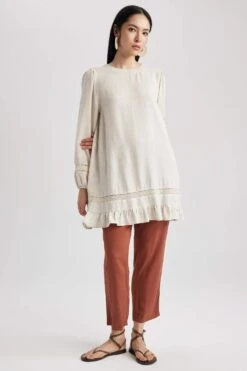 DeFacto Regular Fit Keten Karışımlı Uzun Kollu Tunik -Tunik Style A6649AX 23SM ER233 05 02
