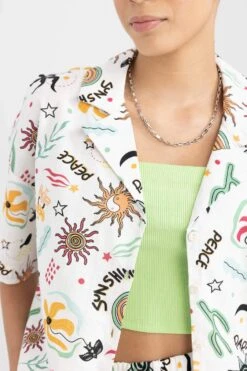 DeFacto Coool Oversize Fit Pijama Yaka Kısa Kollu %100 Pamuk Gömlek -Tunik Style A6863AX 23SM WT32 06 02