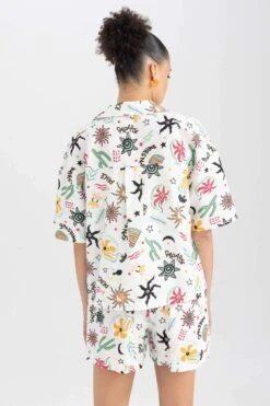 DeFacto Coool Oversize Fit Pijama Yaka Kısa Kollu %100 Pamuk Gömlek -Tunik Style A6863AX 23SM WT32 07 01