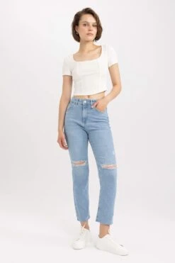 DeFacto Yırtık Detaylı Uzun Jean Pantolon -Tunik Style A7012AX 23HS NM85 03 01