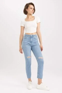 DeFacto Yırtık Detaylı Uzun Jean Pantolon -Tunik Style A7012AX 23HS NM85 04 01