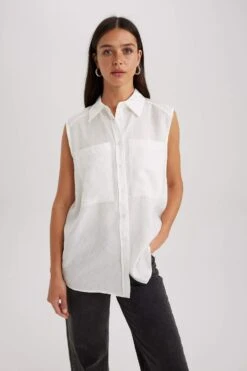 DeFacto Oversize Fit Premium Kolsuz Gömlek -Tunik Style A7436AX 23HS WT32 03 01