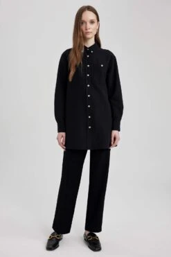 DeFacto Relax Fit Keten Karışımlı Uzun Kollu Tunik -Tunik Style A8118AX 23SM BK81 02 01