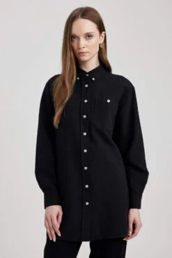 DeFacto Relax Fit Keten Karışımlı Uzun Kollu Tunik -Tunik Style A8118AX 23SM BK81 03 01