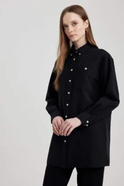 DeFacto Relax Fit Keten Karışımlı Uzun Kollu Tunik -Tunik Style A8118AX 23SM BK81 04 01