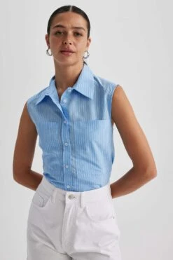 DeFacto Oversize Fit Çizgili Premium Kolsuz Gömlek -Tunik Style A8846AX 23HS BE40 04 01