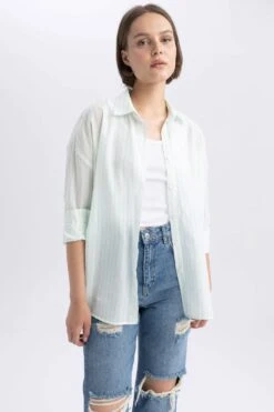 DeFacto Oversize Fit Baskılı Vual Uzun Kollu %100 Pamuk Gömlek -Tunik Style A9134AX 23SM GN724 04 02