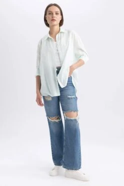 DeFacto Oversize Fit Baskılı Vual Uzun Kollu %100 Pamuk Gömlek -Tunik Style A9134AX 23SM GN724 05 02