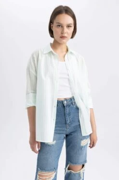DeFacto Oversize Fit Baskılı Vual Uzun Kollu %100 Pamuk Gömlek -Tunik Style A9134AX 23SM GN724 06 02