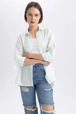 DeFacto Oversize Fit Baskılı Vual Uzun Kollu %100 Pamuk Gömlek -Tunik Style A9134AX 23SM GN724 07 01