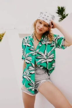 DeFacto Oversize Fit Pijama Yaka Kısa Kollu Gömlek