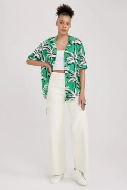 DeFacto Oversize Fit Pijama Yaka Kısa Kollu Gömlek -Tunik Style A9483AX 23SM GN689 03 01