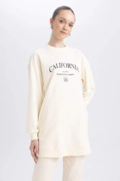 DeFacto Regular Fit Bisiklet Yaka Baskılı Sweatshirt Tunik