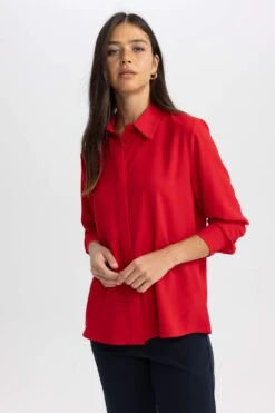 DeFacto Fitted Gömlek Yaka Krep Uzun Kollu Gömlek -Tunik Style A9537AX 23AU RD2 06 01