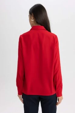 DeFacto Fitted Gömlek Yaka Krep Uzun Kollu Gömlek -Tunik Style A9537AX 23AU RD2 07 01