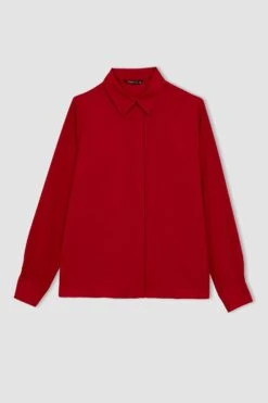 DeFacto Fitted Gömlek Yaka Krep Uzun Kollu Gömlek -Tunik Style A9537AX 23AU RD2 08 01