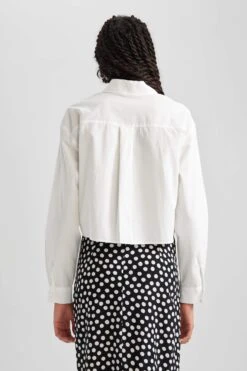 DeFacto Crop Top Gömlek Yaka Poplin Uzun Kollu %100 Pamuk Gömlek -Tunik Style B0873AX 23AU WT32 05 02