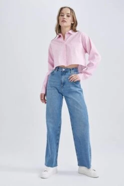 DeFacto Regular Fit Gömlek Yaka Uzun Kollu %100 Pamuk Gömlek -Tunik Style B1134AX 23AU PN205 03 03