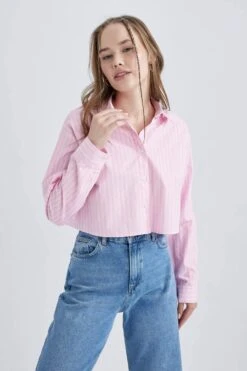 DeFacto Regular Fit Gömlek Yaka Uzun Kollu %100 Pamuk Gömlek -Tunik Style B1134AX 23AU PN205 04 02