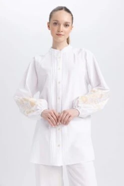 DeFacto Relax Fit Baskılı Poplin Uzun Kollu Tunik