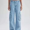 DeFacto Geniş Paça Kargo Cepli Uzun Jean Pantolon -Tunik Style B1896AX 23HS NM39 01 01