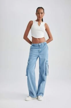DeFacto Geniş Paça Kargo Cepli Uzun Jean Pantolon -Tunik Style B1896AX 23HS NM39 02 01