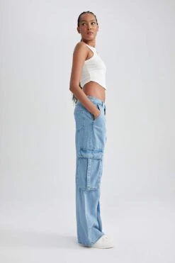 DeFacto Geniş Paça Kargo Cepli Uzun Jean Pantolon -Tunik Style B1896AX 23HS NM39 05 01