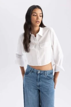 DeFacto Crop Gömlek Yaka Tensel Uzun Kollu Gömlek