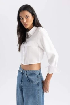 DeFacto Crop Gömlek Yaka Tensel Uzun Kollu Gömlek -Tunik Style B1914AX 23AU WT34 04 01