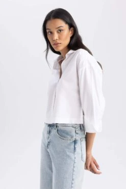 DeFacto Crop Gömlek Yaka Poplin Uzun Kollu Gömlek -Tunik Style B2364AX 23AU WT34 04 01