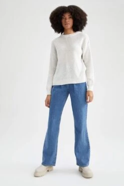 DeFacto Regular Fit Basic Uzun Kollu Geri Dönüşümlü Selanik Örgülü Triko Kazak -Tunik Style H6905AZ 22AU ER105 02 01