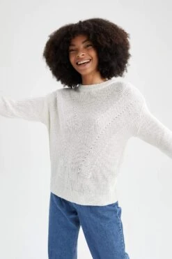 DeFacto Regular Fit Basic Uzun Kollu Geri Dönüşümlü Selanik Örgülü Triko Kazak -Tunik Style H6905AZ 22AU ER105 03 01