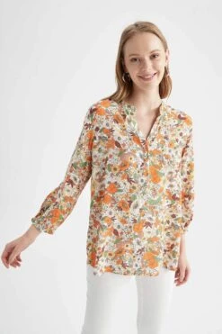 DeFacto Traditional Regular Fit Hakim Yaka Çiçek Desenli Gömlek 12 DeFacto Traditional Regular Fit Hakim Yaka Çiçek Desenli Gömlek -Tunik Style I3708AZ 22SM ER105 04 02