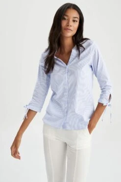 DeFacto Slim Fit Kolları Bağlama Detaylı Desenli Gömlek