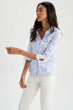 DeFacto Slim Fit Kolları Bağlama Detaylı Desenli Gömlek 11 DeFacto Slim Fit Kolları Bağlama Detaylı Desenli Gömlek -Tunik Style I5280AZ 22AU BE40 03 02